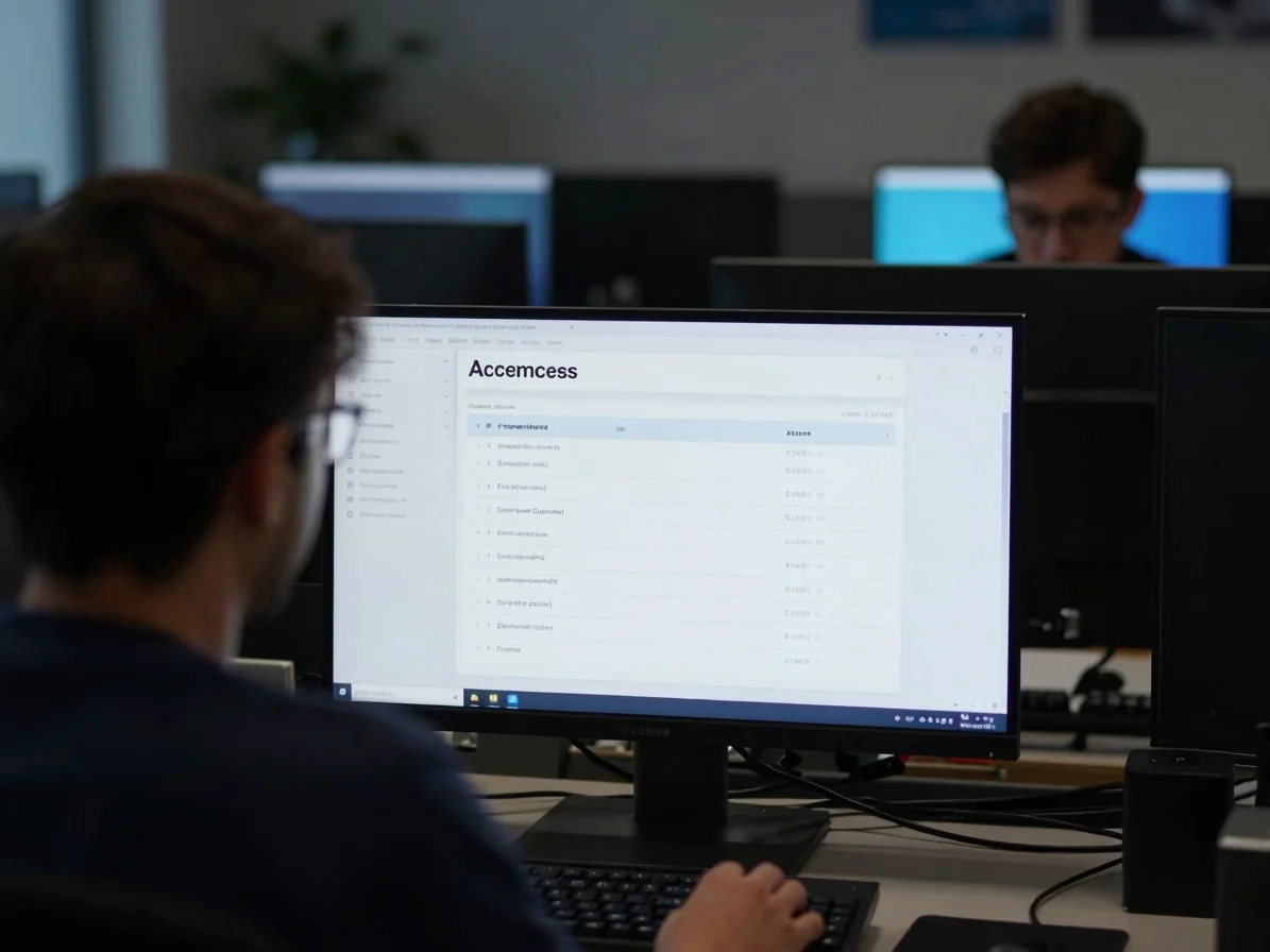 Grounded small-business office environment with a team member rev