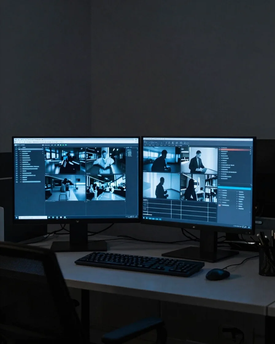 Editorial technology photography, a modern workstation in a small